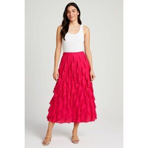 Cable & Gauge Hot Pink Ruffle Tiered Skirt Size S | Feminine Flow | Y2K Revival